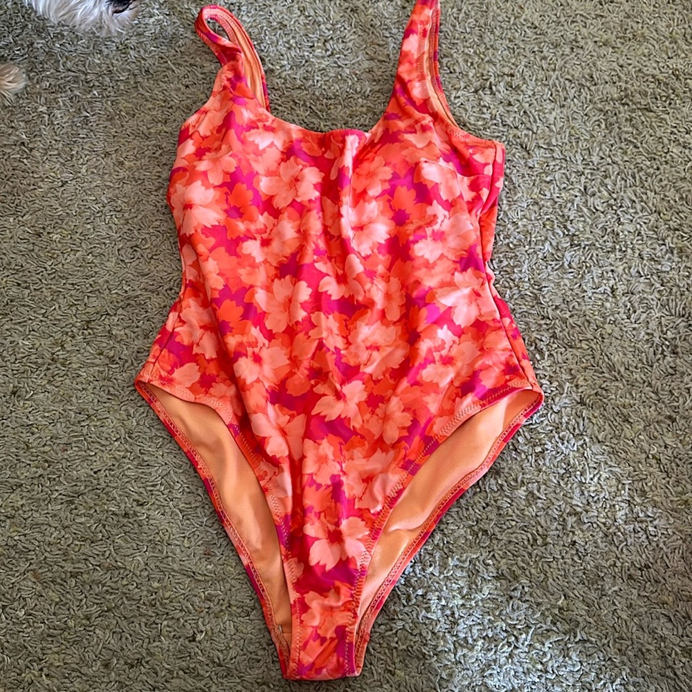 Floral orange and pink one piece swimsuit from Charolette Russe
